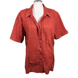 Brody Myles Blouse Womens Plus 3X Dark Cherry Red Merlot Burnout Sheer Button Up